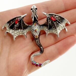 Black & White Dragon Pin, Dragon Brooch, Dragon Enamel Pins, Dragon Age Pin